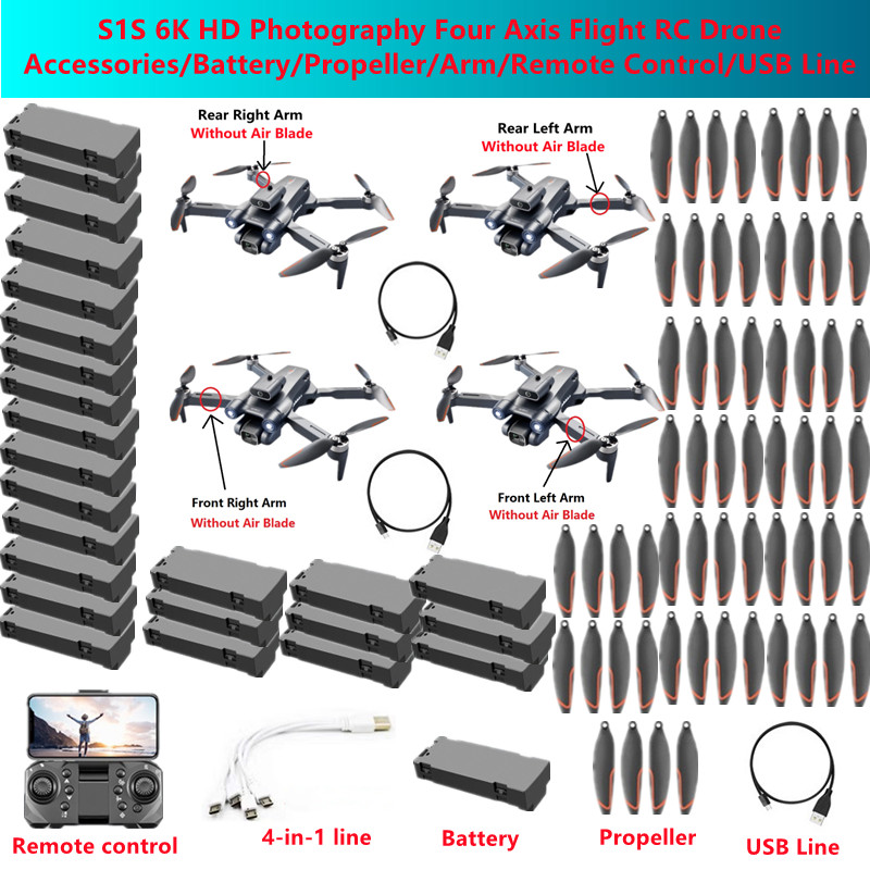 Drone Rc S1S - S1S 6K HD撮影用四軸フライトRCドローン スペアパーツ/バッテリー/プロペラ/アーム/リモコン/USBライン