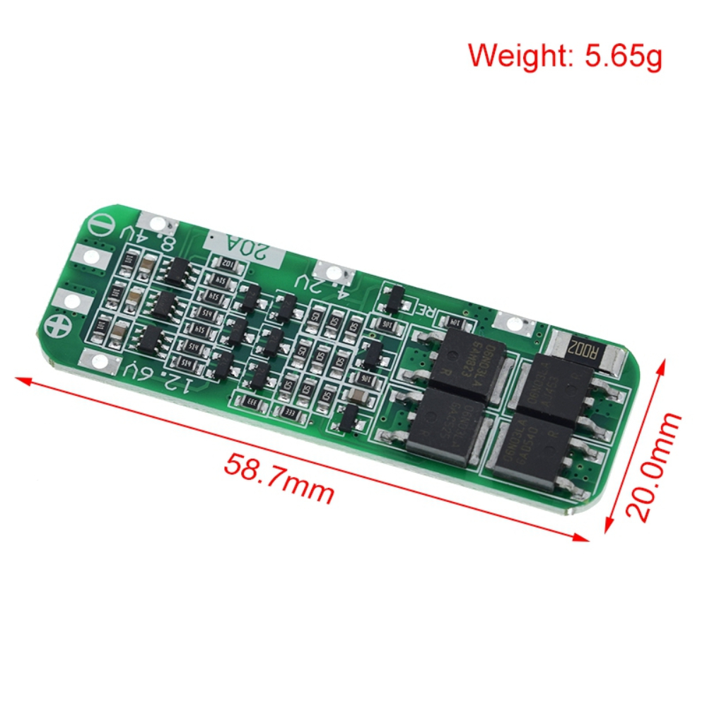 Lipo Battery Charger - ドリルモーター用PCBMS保護ボード,3s 20a li-ionバッテリー18650充電器,12.6v,64x20x 3.4mm