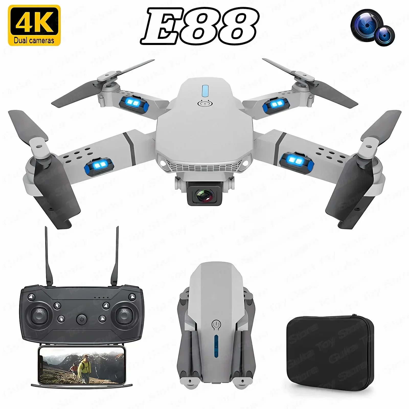 折りたたみ式クワッドコプター,e88プロ広角fpv,wifi - Drone E88 Rc Quadcopter のレビューと価格
